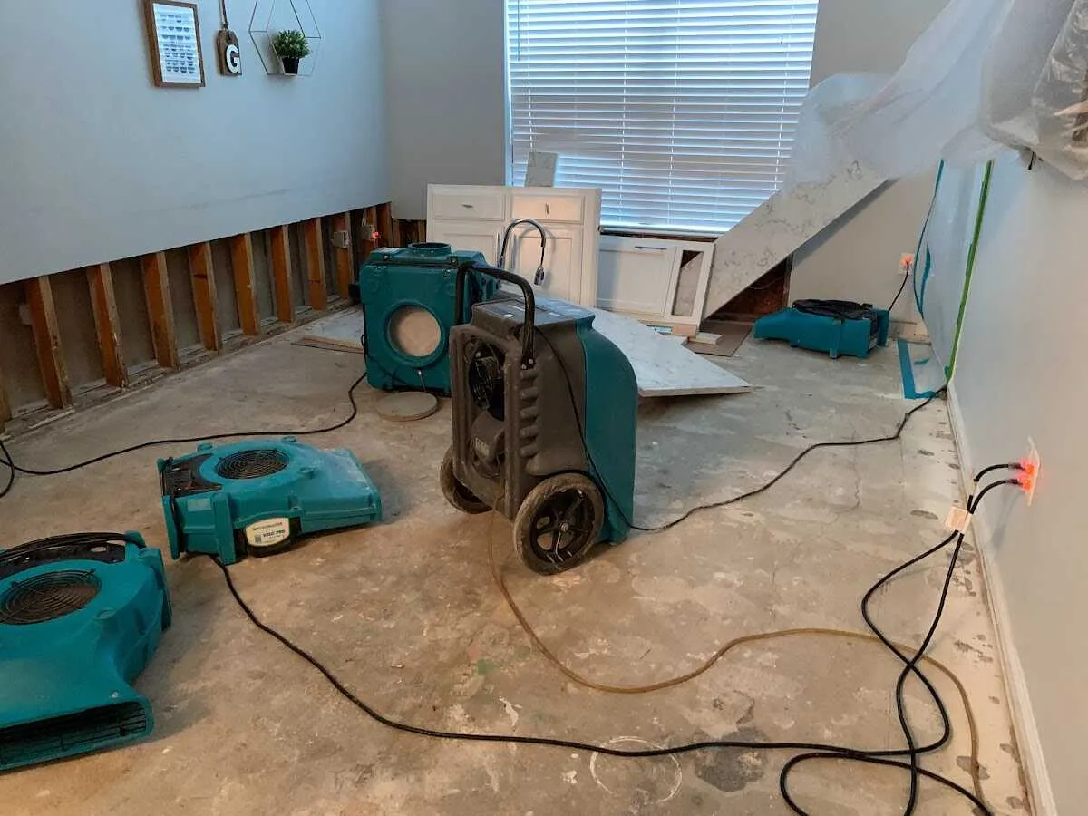 Dehumidifier in flood-cut room for Water Damage Restoration in North Decatur